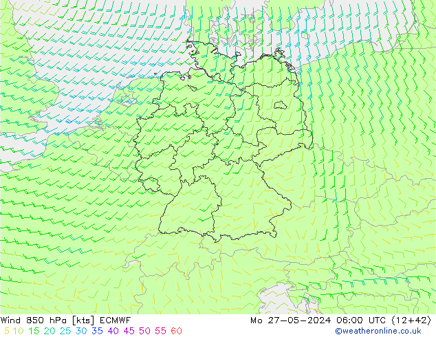 Wind 850 hPa ECMWF Mo 27.05.2024 06 UTC