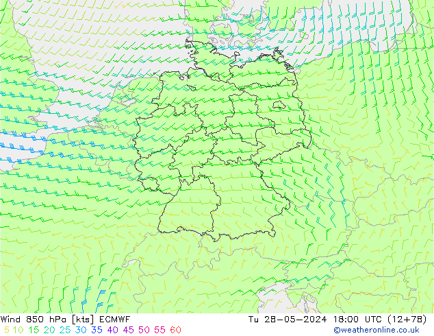 ветер 850 гПа ECMWF вт 28.05.2024 18 UTC