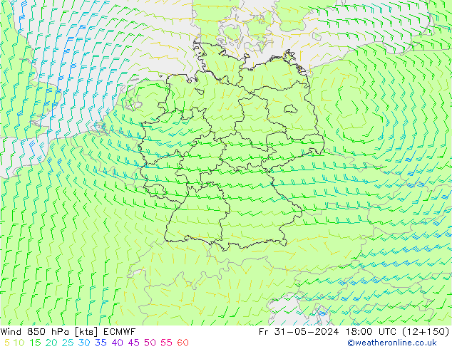 Vento 850 hPa ECMWF Sex 31.05.2024 18 UTC