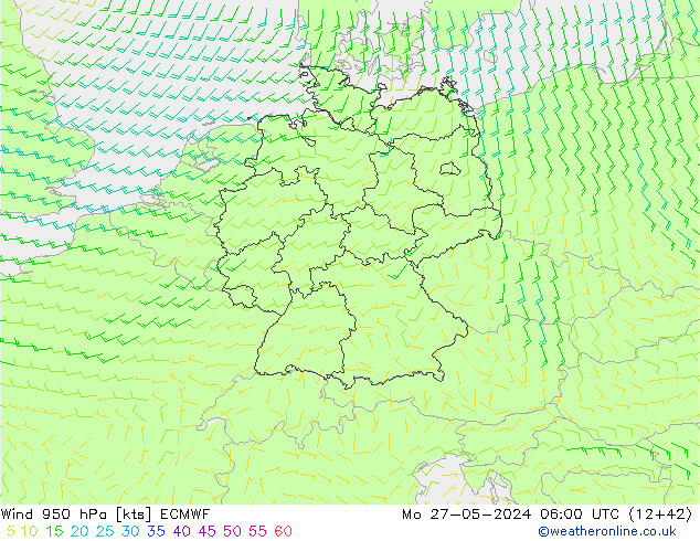Vento 950 hPa ECMWF lun 27.05.2024 06 UTC