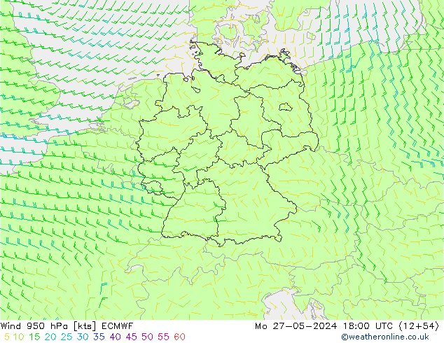 Rüzgar 950 hPa ECMWF Pzt 27.05.2024 18 UTC