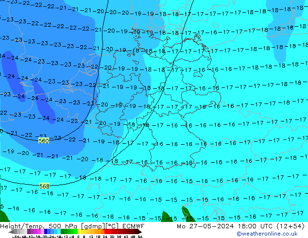 Z500/Rain (+SLP)/Z850 ECMWF 星期一 27.05.2024 18 UTC