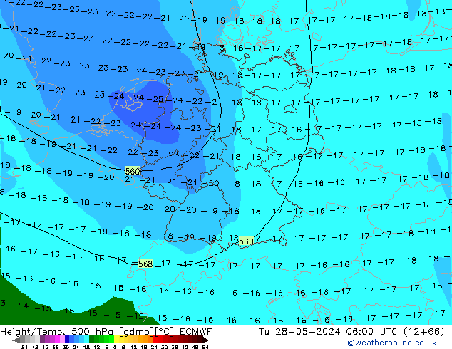 Z500/Rain (+SLP)/Z850 ECMWF Út 28.05.2024 06 UTC