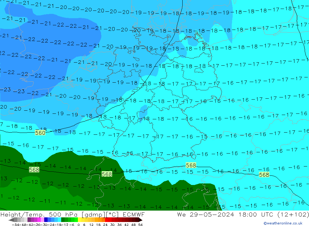 Z500/Yağmur (+YB)/Z850 ECMWF Çar 29.05.2024 18 UTC