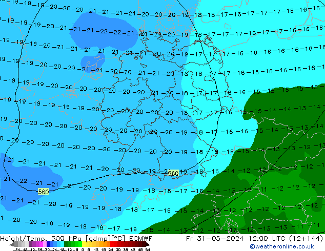 Yükseklik/Sıc. 500 hPa ECMWF Cu 31.05.2024 12 UTC