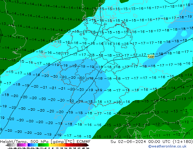 Height/Temp. 500 hPa ECMWF Su 02.06.2024 00 UTC