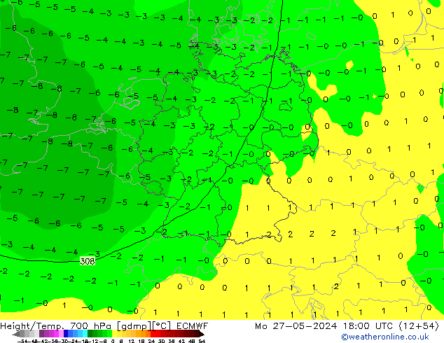 Height/Temp. 700 hPa ECMWF  27.05.2024 18 UTC