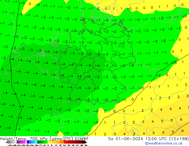 Yükseklik/Sıc. 700 hPa ECMWF Cts 01.06.2024 12 UTC