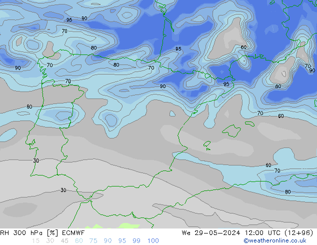 RH 300 hPa ECMWF  29.05.2024 12 UTC