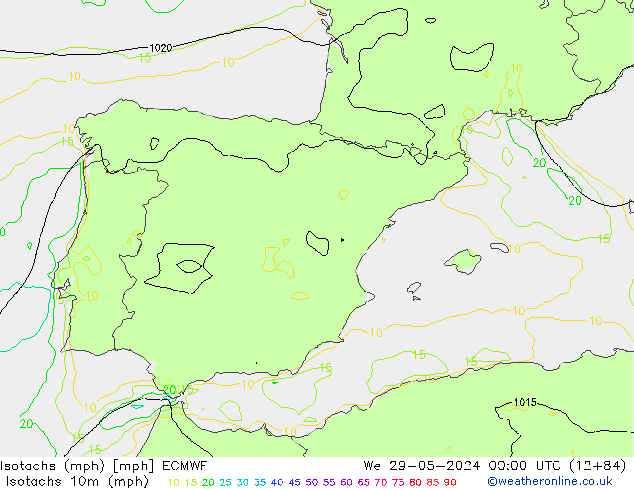 Isotachs (mph) ECMWF ср 29.05.2024 00 UTC