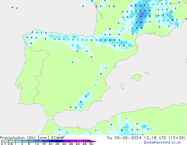 Precipitation (6h) ECMWF Ne 26.05.2024 18 UTC