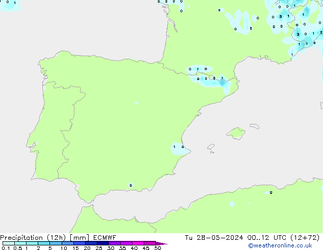 Precipitation (12h) ECMWF Tu 28.05.2024 12 UTC