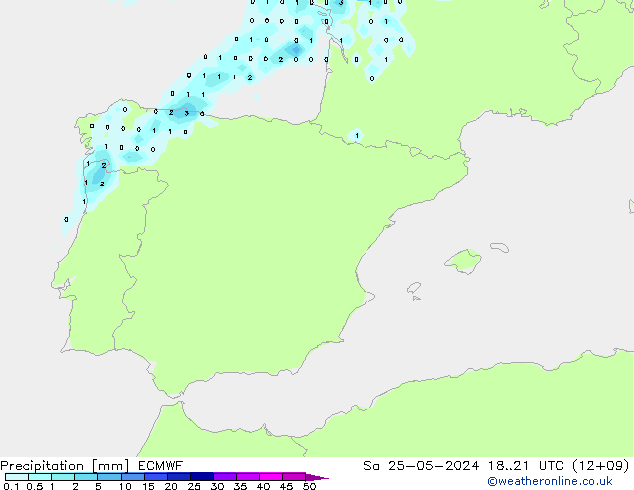 Precipitazione ECMWF sab 25.05.2024 21 UTC