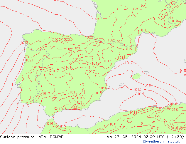 Pressione al suolo ECMWF lun 27.05.2024 03 UTC