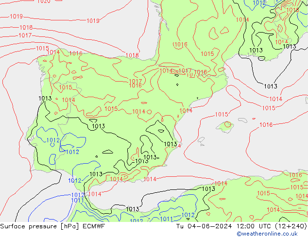 Luchtdruk (Grond) ECMWF di 04.06.2024 12 UTC