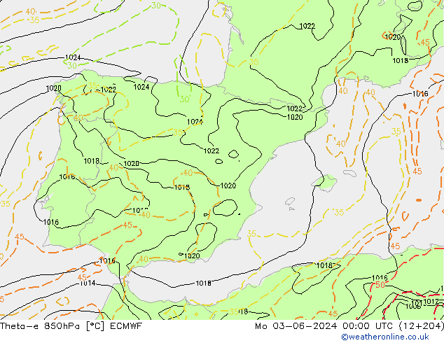 Theta-e 850hPa ECMWF  03.06.2024 00 UTC