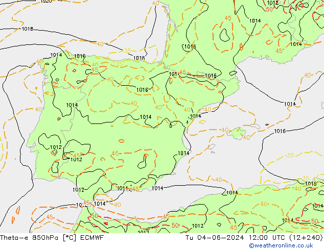 Theta-e 850hPa ECMWF Ter 04.06.2024 12 UTC