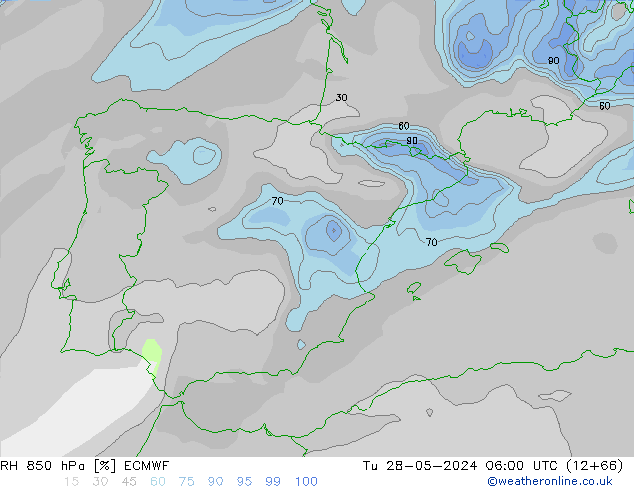 850 hPa Nispi Nem ECMWF Sa 28.05.2024 06 UTC