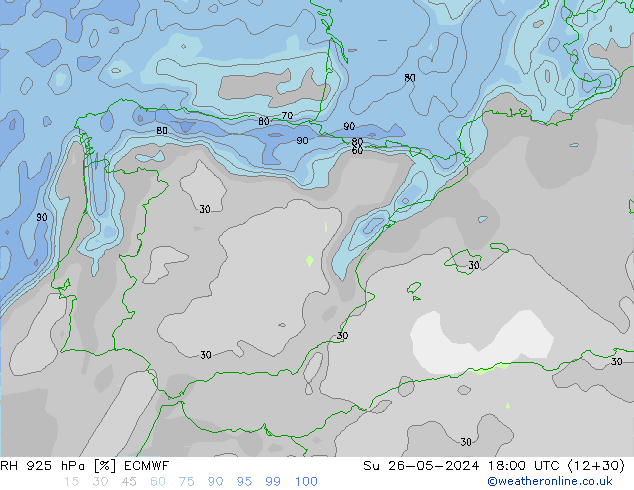 RH 925 hPa ECMWF  26.05.2024 18 UTC