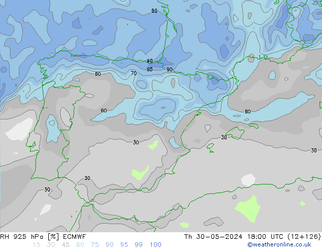 RH 925 hPa ECMWF Th 30.05.2024 18 UTC