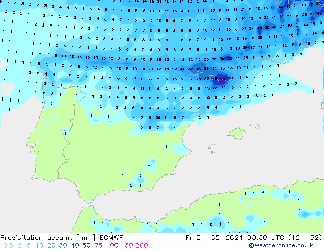 Precipitation accum. ECMWF пт 31.05.2024 00 UTC