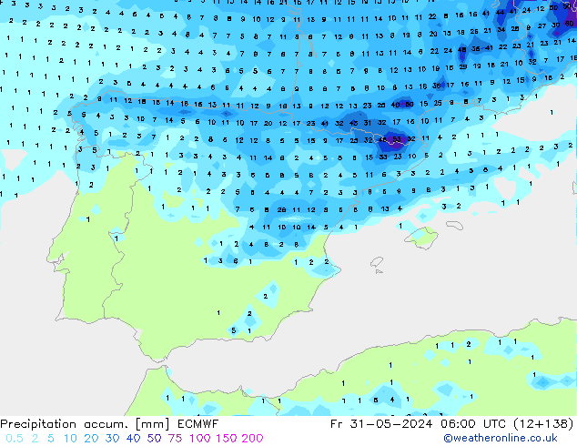 Precipitation accum. ECMWF ven 31.05.2024 06 UTC