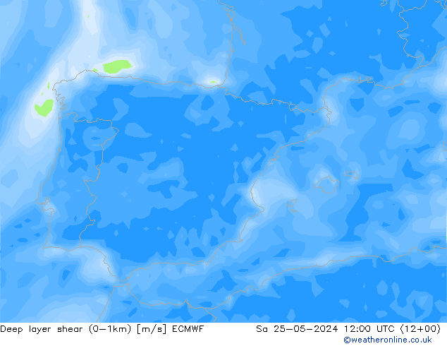 Deep layer shear (0-1km) ECMWF сб 25.05.2024 12 UTC