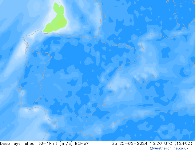 Deep layer shear (0-1km) ECMWF Sa 25.05.2024 15 UTC