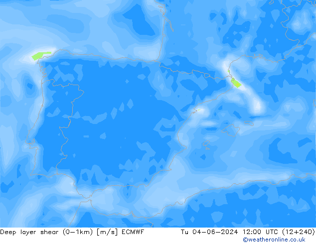 Deep layer shear (0-1km) ECMWF mar 04.06.2024 12 UTC