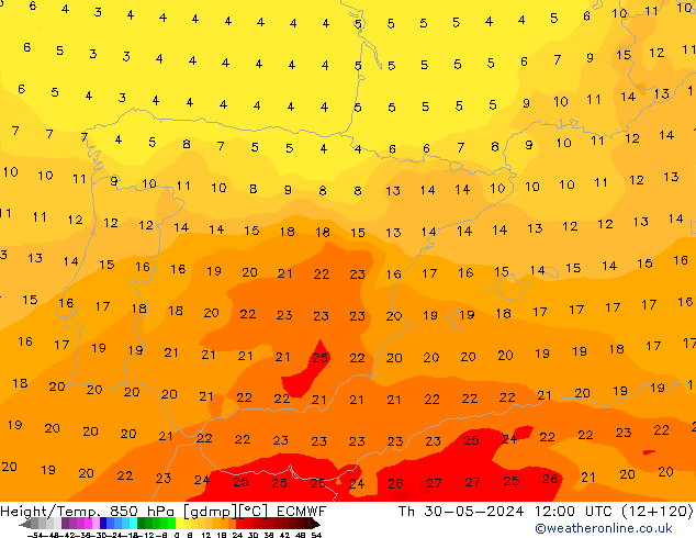 Z500/Rain (+SLP)/Z850 ECMWF Th 30.05.2024 12 UTC