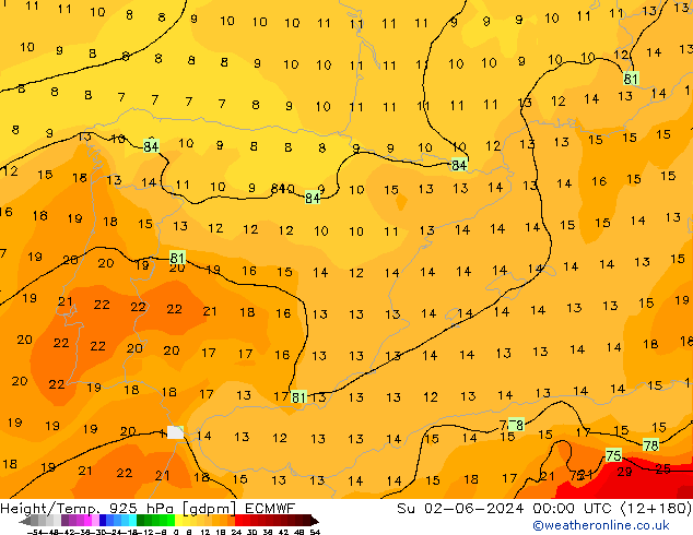 Height/Temp. 925 hPa ECMWF dom 02.06.2024 00 UTC