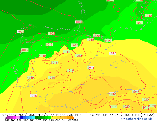 Thck 700-1000 hPa ECMWF dim 26.05.2024 21 UTC