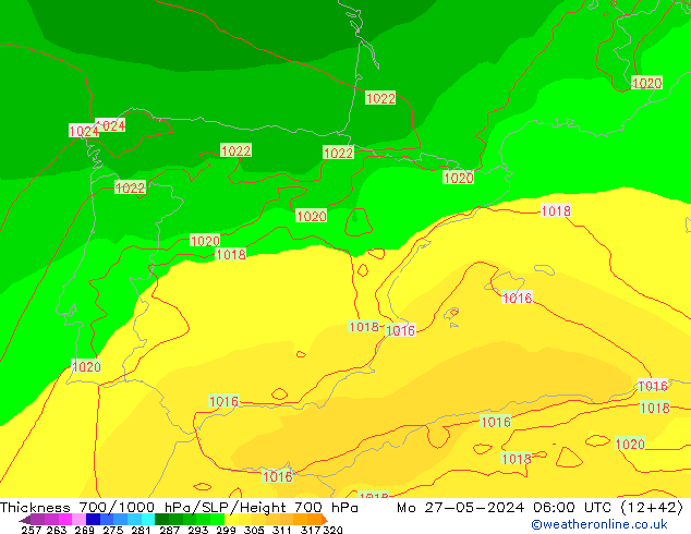 Thck 700-1000 hPa ECMWF Mo 27.05.2024 06 UTC