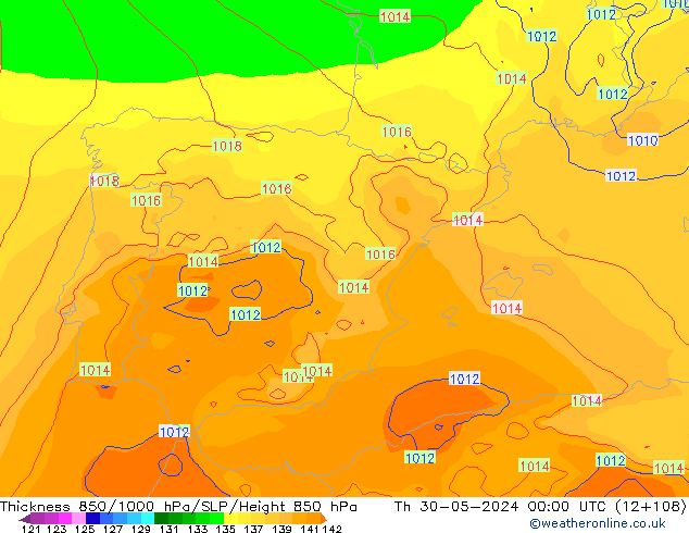 Thck 850-1000 hPa ECMWF  30.05.2024 00 UTC