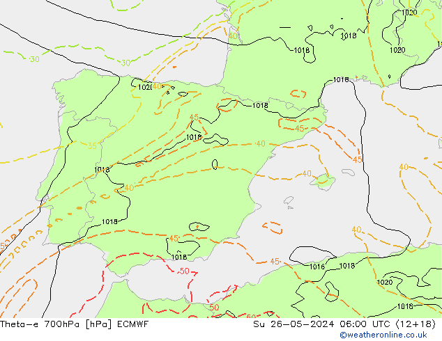 Theta-e 700hPa ECMWF dom 26.05.2024 06 UTC