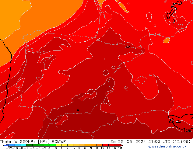 Theta-W 850hPa ECMWF sam 25.05.2024 21 UTC