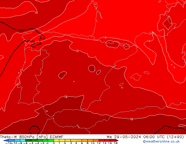 Theta-W 850hPa ECMWF  29.05.2024 06 UTC