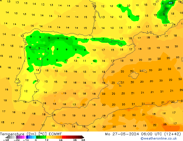 température (2m) ECMWF lun 27.05.2024 06 UTC