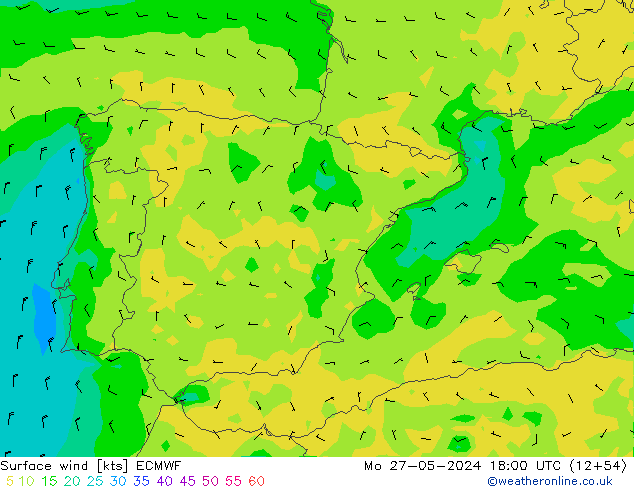 Rüzgar 10 m ECMWF Pzt 27.05.2024 18 UTC