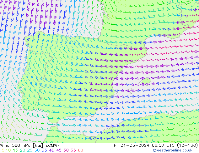 Vento 500 hPa ECMWF ven 31.05.2024 06 UTC