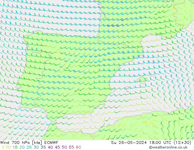 Vento 700 hPa ECMWF Dom 26.05.2024 18 UTC