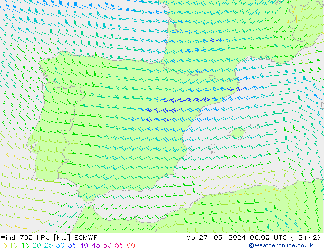 Wind 700 hPa ECMWF Mo 27.05.2024 06 UTC