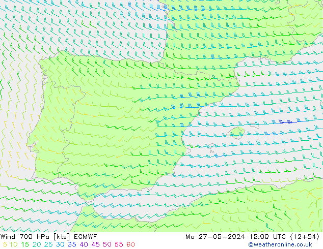 Wind 700 hPa ECMWF Po 27.05.2024 18 UTC