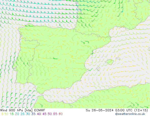 Vento 900 hPa ECMWF dom 26.05.2024 03 UTC