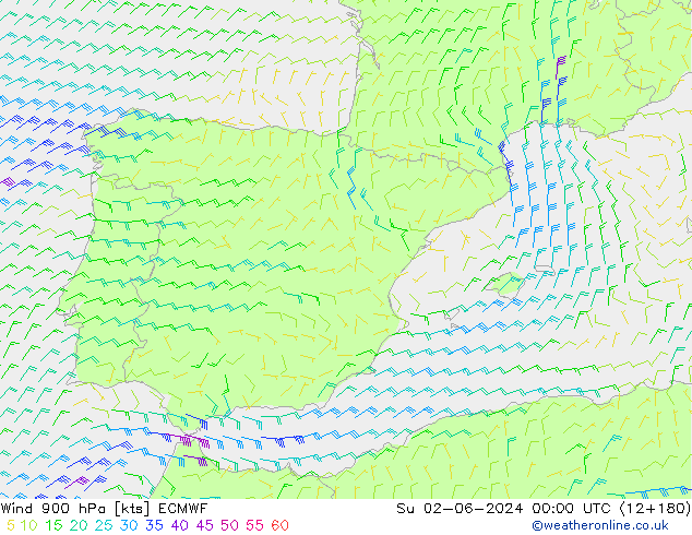 Wind 900 hPa ECMWF Su 02.06.2024 00 UTC