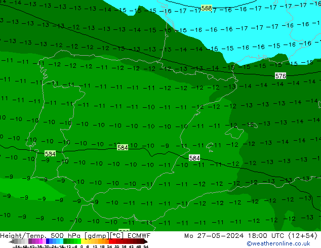 Height/Temp. 500 hPa ECMWF Mo 27.05.2024 18 UTC