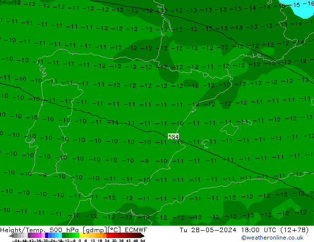 Z500/Rain (+SLP)/Z850 ECMWF Út 28.05.2024 18 UTC