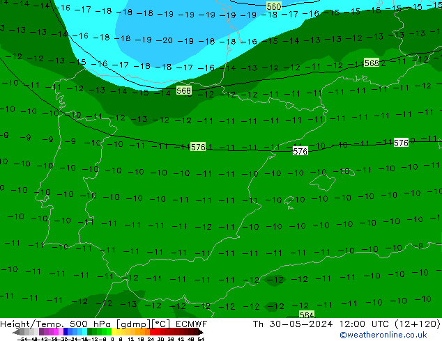 Z500/Rain (+SLP)/Z850 ECMWF Th 30.05.2024 12 UTC