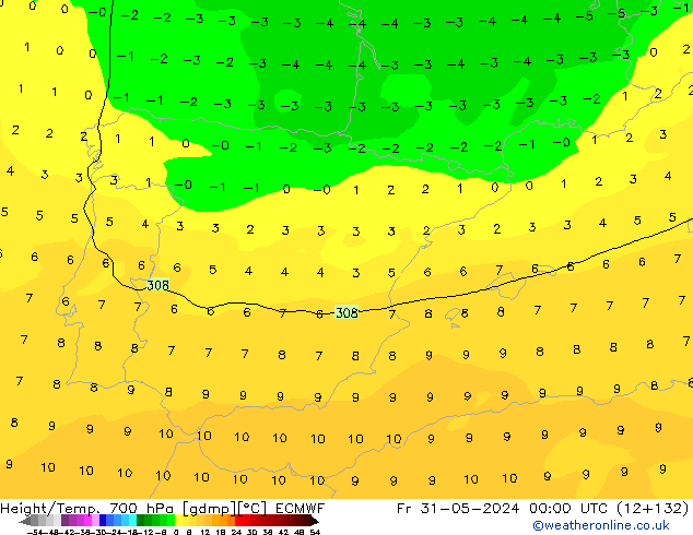 Height/Temp. 700 hPa ECMWF Fr 31.05.2024 00 UTC