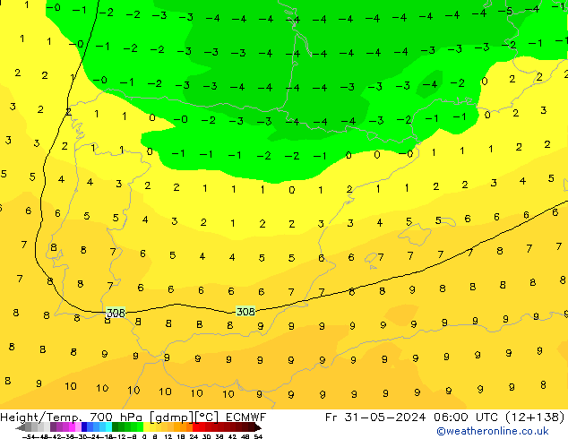 Height/Temp. 700 hPa ECMWF ven 31.05.2024 06 UTC